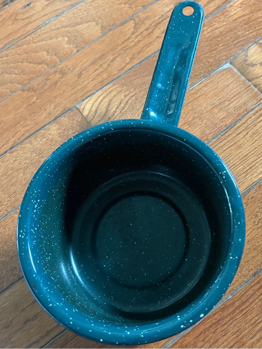 Vintage Green Speckled Enamel Saucepan